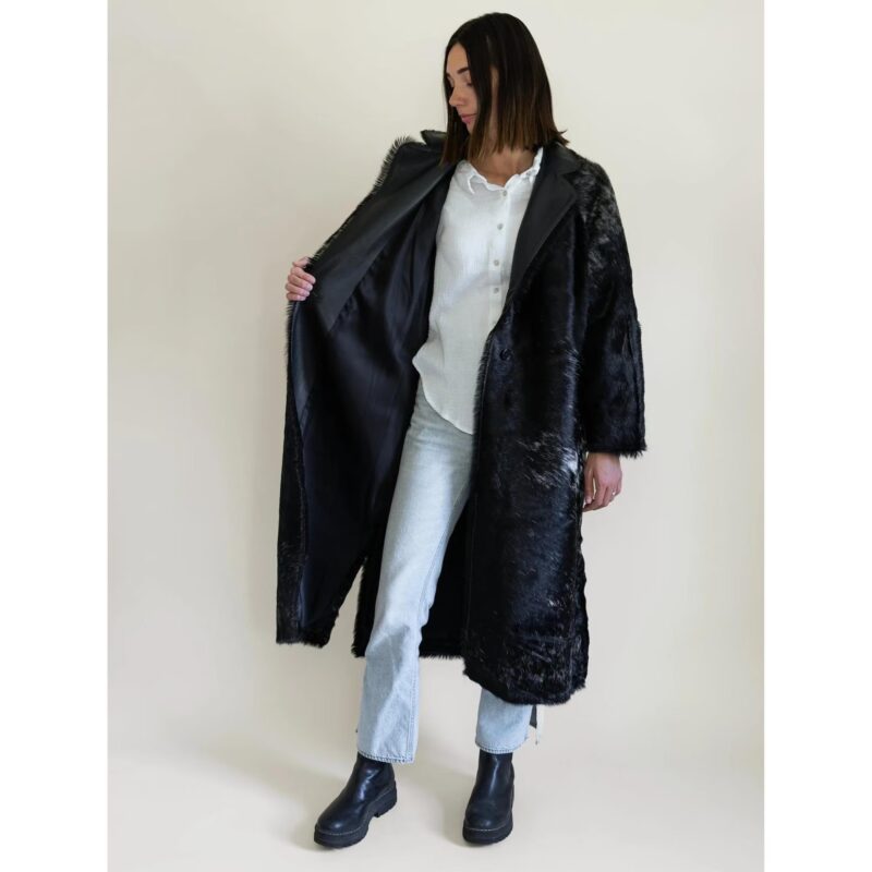 Luxury Black Faux Fur Long Coat - Image 5
