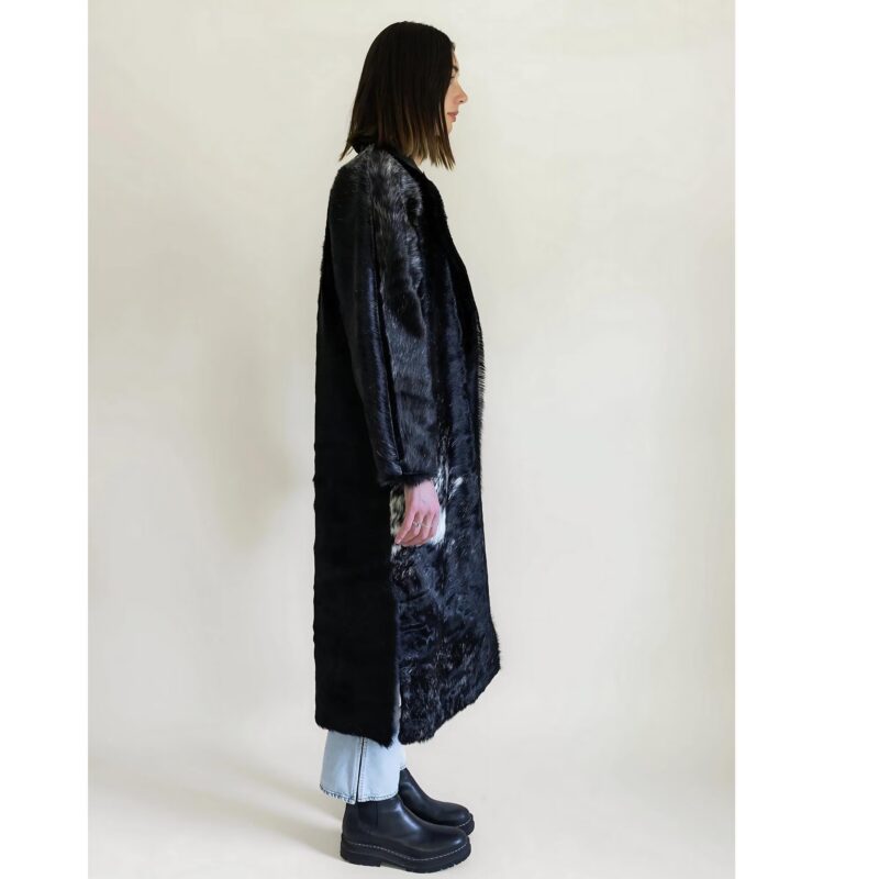 Luxury Black Faux Fur Long Coat - Image 2
