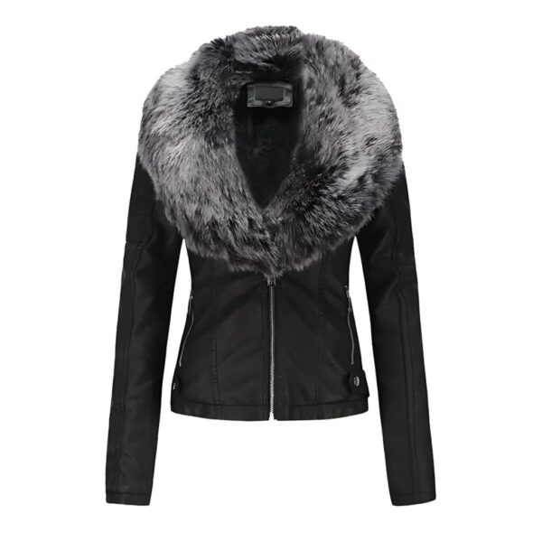 Luna Black Leather Jacket with Silver Faux Fur Collar – Elegant Winter Outerwear for Women
