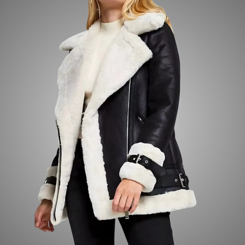 Clara Black Shearling Leather Jacket – Luxurious Winter Warmth for Women - Image 4