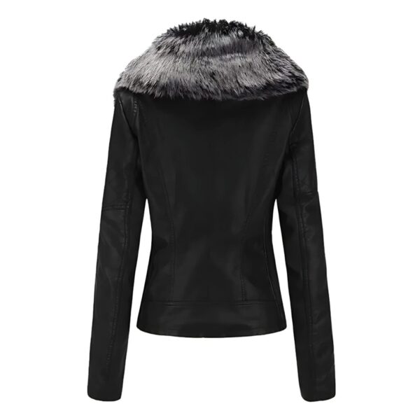 Luna Black Leather Jacket with Silver Faux Fur Collar – Elegant Winter Outerwear for Women