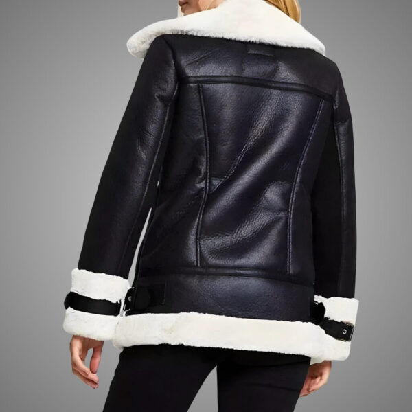 Clara Black Shearling Leather Jacket – Luxurious Winter Warmth for Women