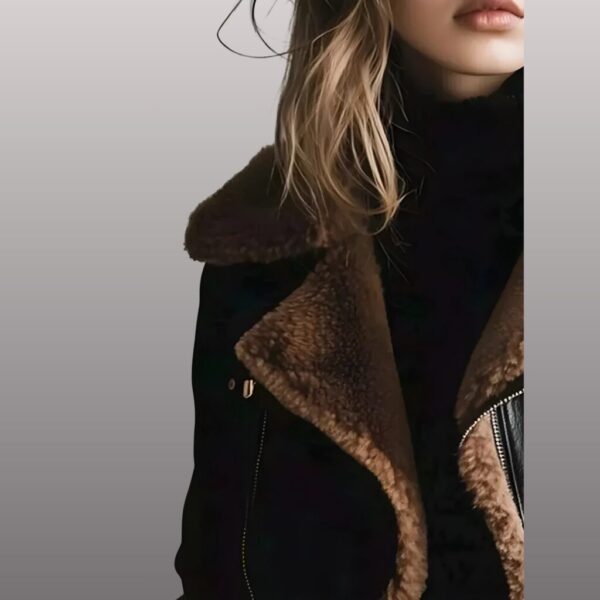 Ava Black Shearling Leather Jacket – Classic Winter Elegance for Women