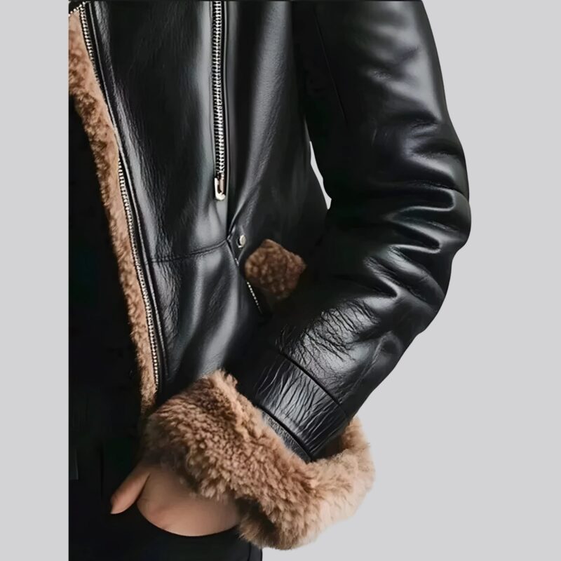 Ava Black Shearling Leather Jacket – Classic Winter Elegance for Women - Image 3