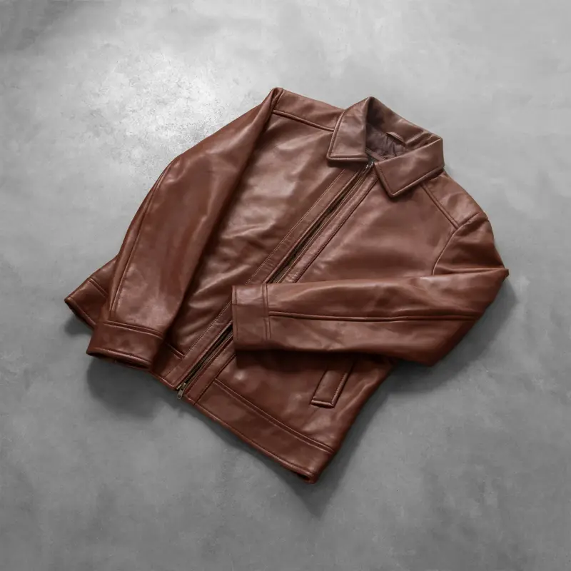 Men’s Classic Brown Leather Jacket – Timeless Motorcycle Style - Image 3
