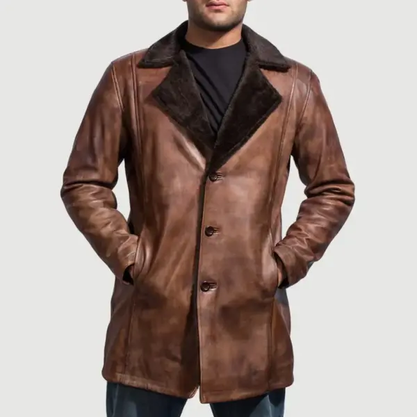 Cinnamon Distressed Leather Fur Coat – Vintage Luxury Outerwear