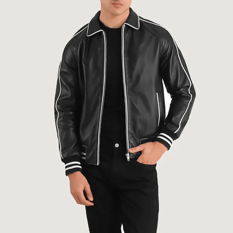 Cooper Black Leather Varsity Jacket for Men & Women - Image 3