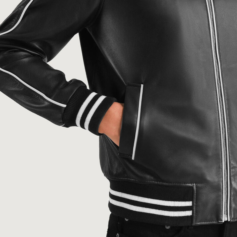 Cooper Black Leather Varsity Jacket for Men & Women - Image 5