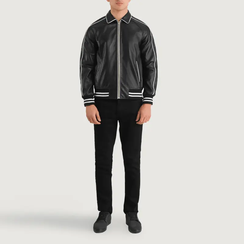 Cooper Black Leather Varsity Jacket for Men & Women
