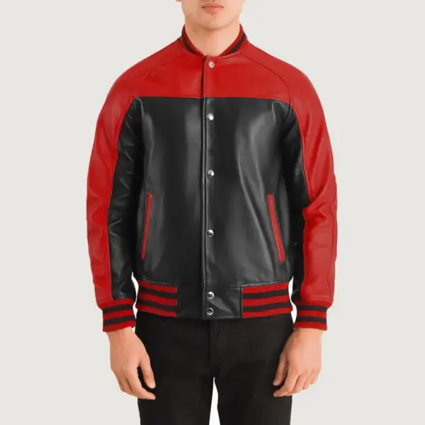 Terrance Black & Red Leather Varsity Jacket – Bold Streetwear Style
