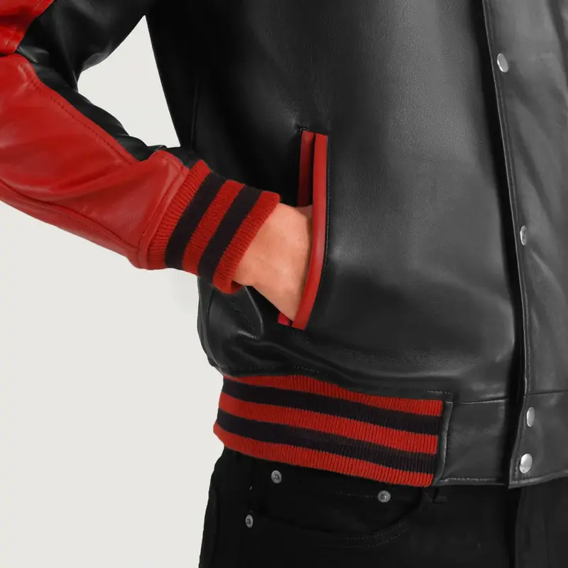 Terrance Black & Red Leather Varsity Jacket – Bold Streetwear Style - Image 3