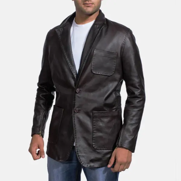 Wine Black Leather Blazer – Elegant Modern Outerwear