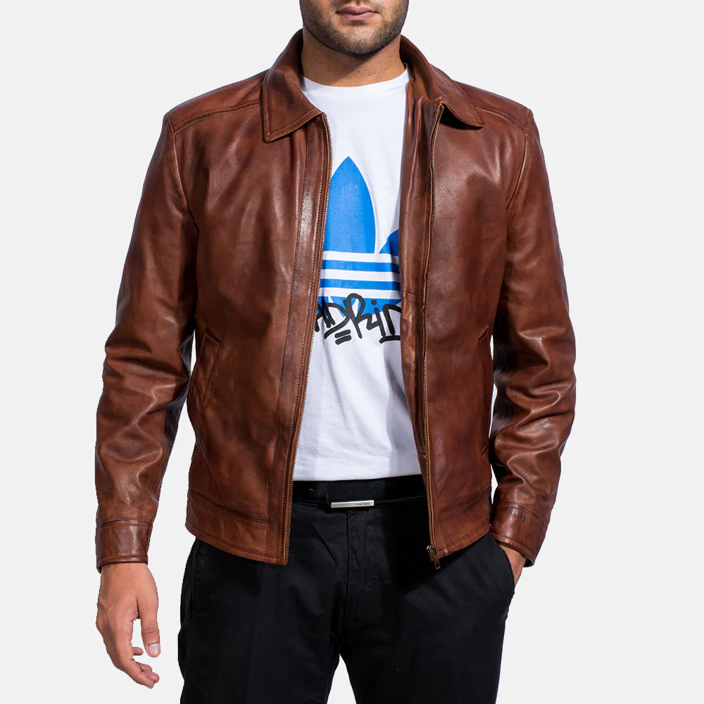 Men’s Classic Brown Leather Jacket – Timeless Motorcycle Style