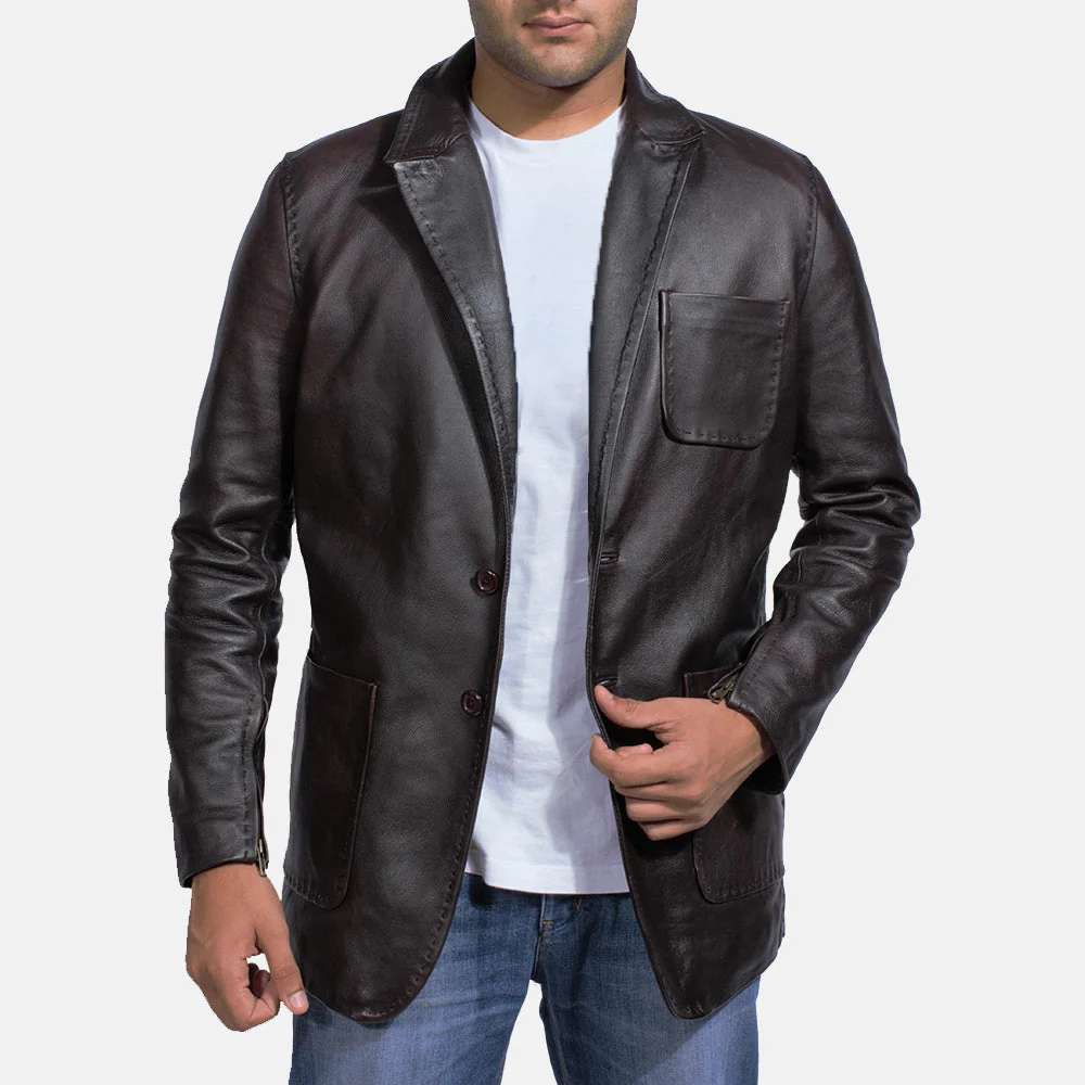 Wine Black Leather Blazer – Elegant Modern Outerwear - Image 3