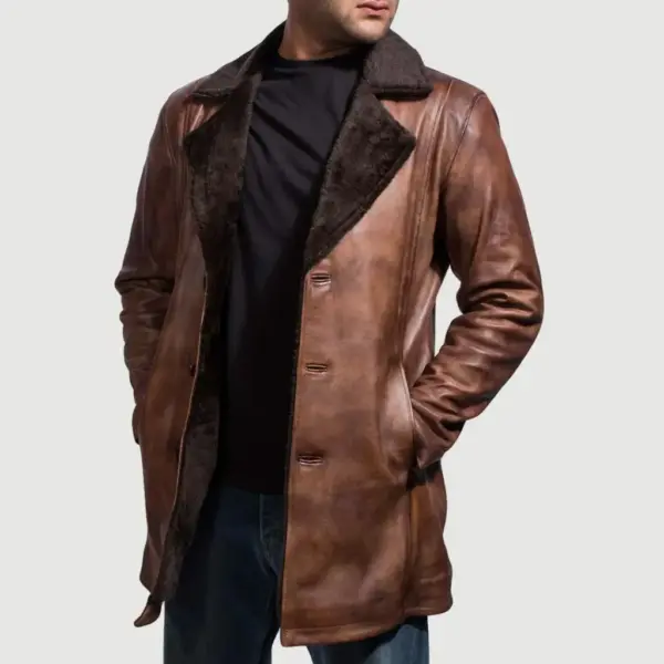 Cinnamon Distressed Leather Fur Coat – Vintage Luxury Outerwear