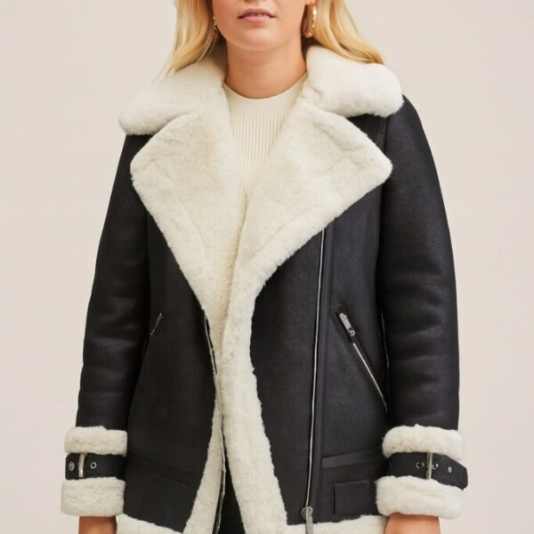 Clara Black Shearling Leather Jacket – Luxurious Winter Warmth for Women