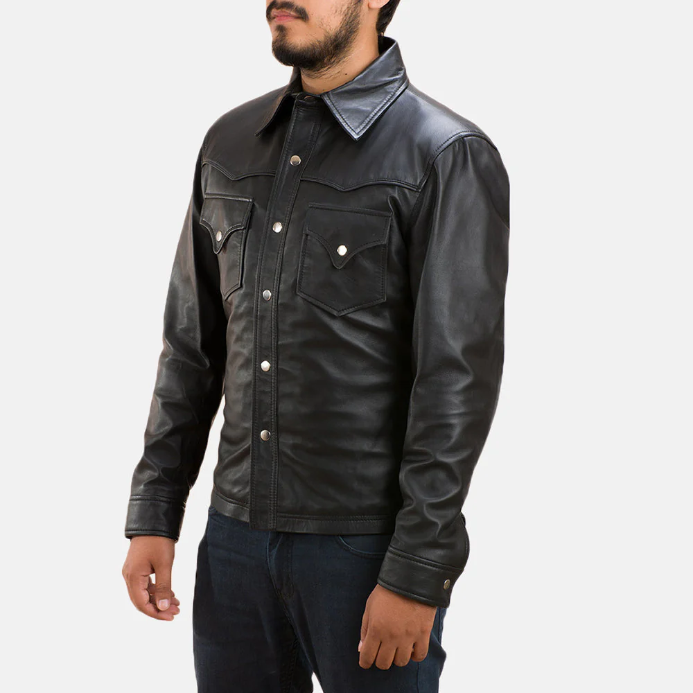 Ranchson Black Leather Shirt – Sleek Modern Streetwear - Image 2