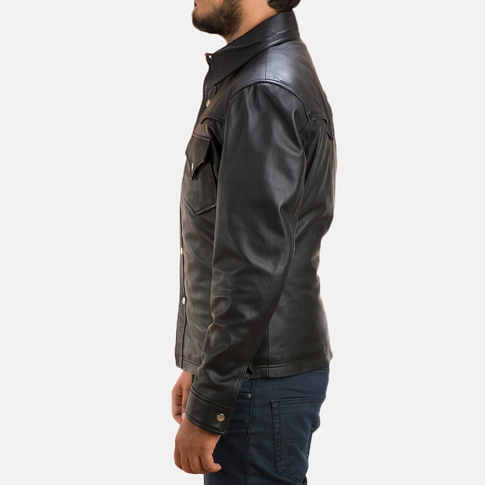 Ranchson Black Leather Shirt – Sleek Modern Streetwear - Image 3