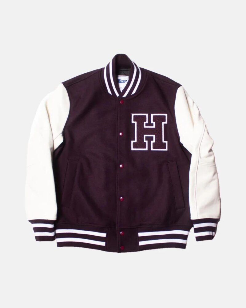 Stylish Maroon & White Varsity Jacket with “H” Patch