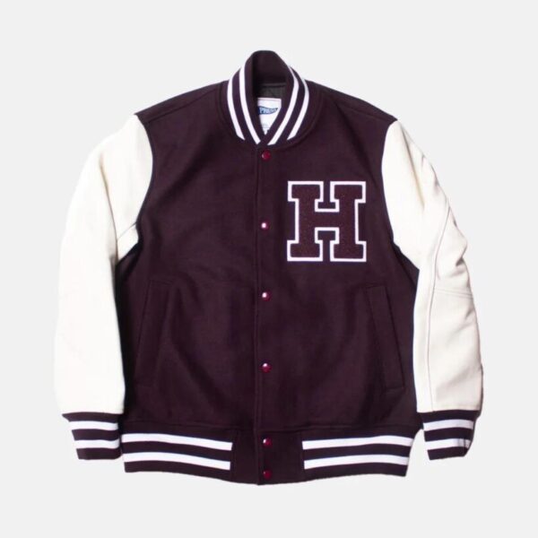 Stylish Maroon & White Varsity Jacket with “H” Patch