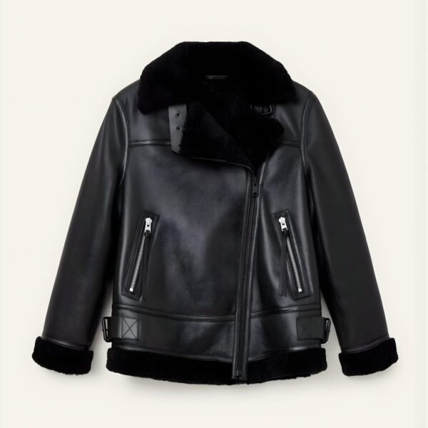 Men’s Black Leather Jacket with Fur Collar | Premium Winter Shearling Style Jacket