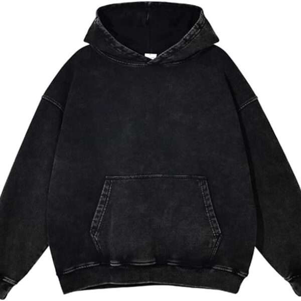 Premium Black Acid Wash Oversized Hoodie – Vintage Cotton Streetwear Pullover