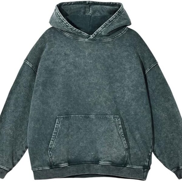 Premium Forest Green Acid Wash Oversized Hoodie – Vintage Cotton Streetwear Pullover