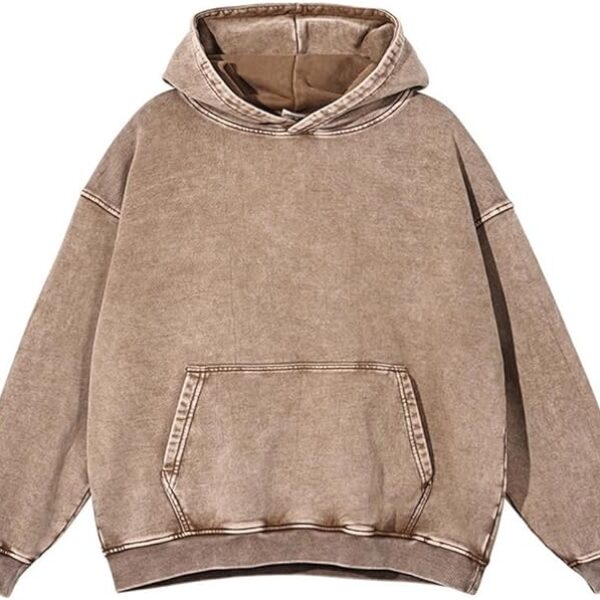 Premium Sand Beige Acid Wash Oversized Hoodie – Vintage Cotton Streetwear Pullover