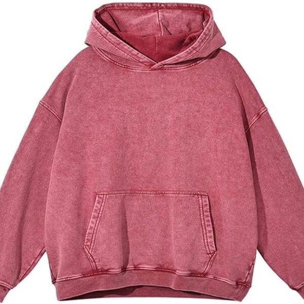 Premium Rose Red Acid Wash Oversized Hoodie – Vintage Cotton Streetwear Pullover