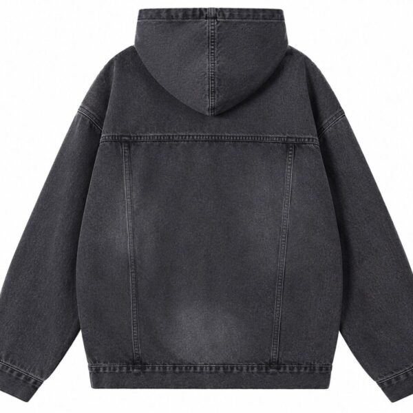 Premium Washed Charcoal Denim Hoodie Jacket – Oversized Cotton Streetwear Hoodie